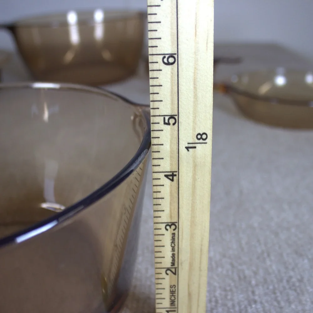 Visions by Corning Amber Glass Cookware Set Pot Pan Skillet 6 Piece Lot USA